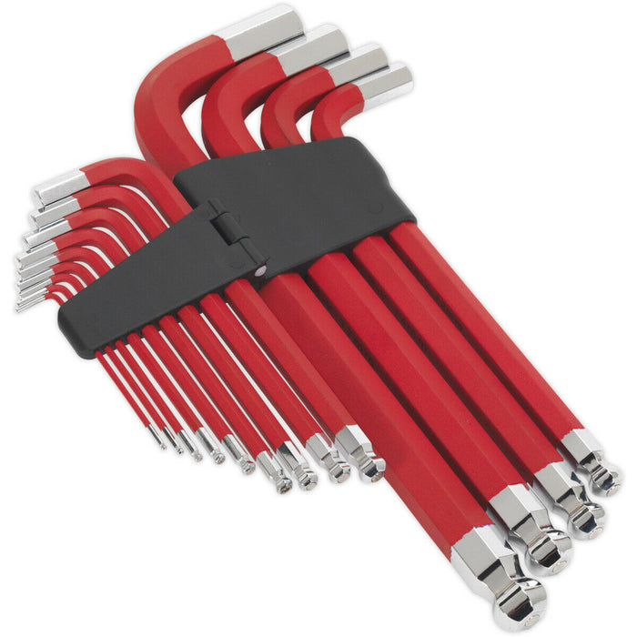 13 Piece Long Jumbo Ball-End Hex Key Set - 2mm to 19mm Size - Anti-Slip Coating Loops