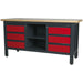 Fully Lockable Workstation- 6 Drawers & Adjustable Shelf Storage - MDF Work Top Loops