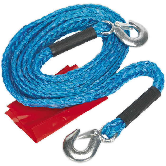 4m Heavy Duty Tow Rope - 2000kg Rolling Load Capacity - Easy Fit Metal Hooks Loops