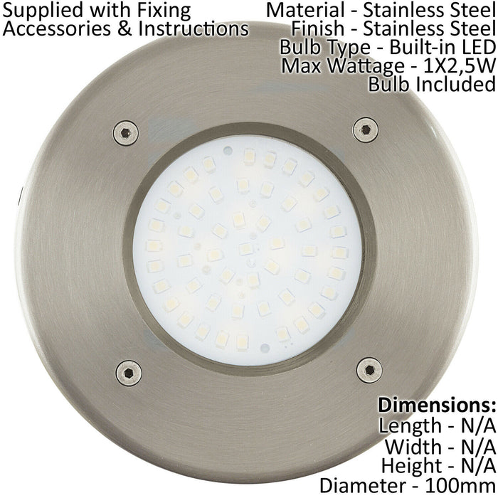 IP67 Outdoor Recessed Ground Light Stainless Steel Round 2.5W Built in LED Loops