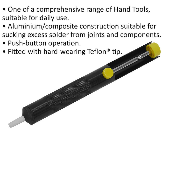 Teflon Tipped Solder Sucker Pen - Button Push Excess Remover / Desolder Tool Loops