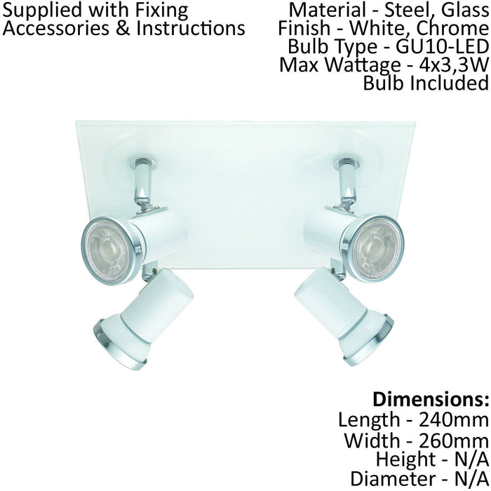 2 PACK Wall Flush Ceiling Light IP44 Bathroom Colour White Chrome GU10 4x3.3W Loops