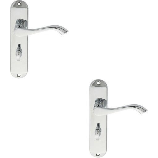 2x PAIR Curved Lever on Chamfered Bathroom Backplate 180 x 40mm Polished Chrome Loops