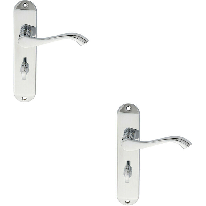 2x PAIR Curved Lever on Chamfered Bathroom Backplate 180 x 40mm Polished Chrome Loops
