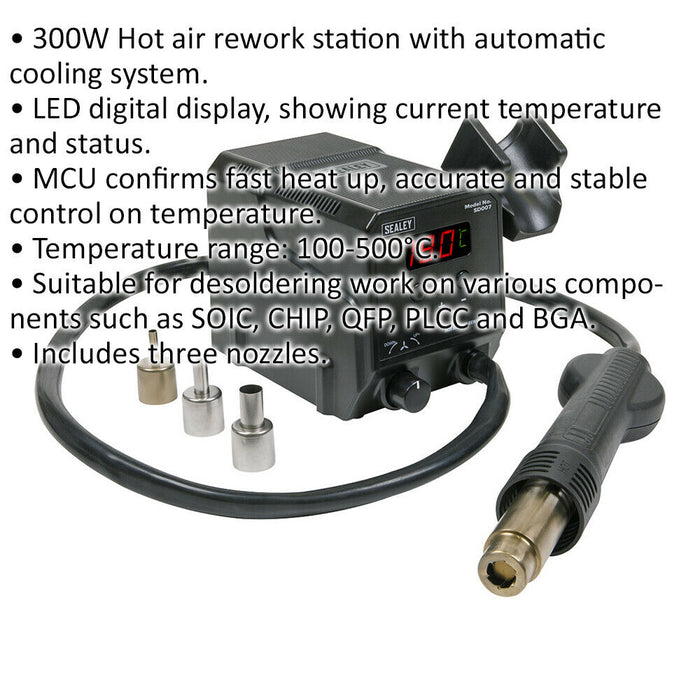 300W Electric Hot Air Rework Station / Desoldering Heat Gun- 100 / 500°C Control Loops