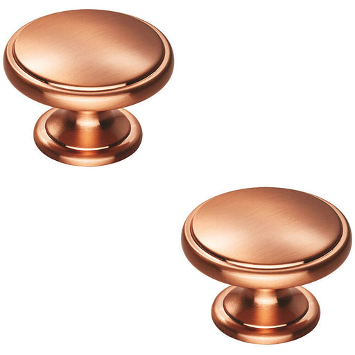 2x Ring Domed Cupboard Door Knob 38.5mm Diameter Satin Copper Cabinet Handle Loops