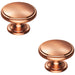 2x Ring Domed Cupboard Door Knob 38.5mm Diameter Satin Copper Cabinet Handle Loops