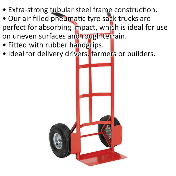 200kg Heavy Duty Sack Truck & 250mm Pneumatic Tyres - Deep Foot For Larger Boxes Loops