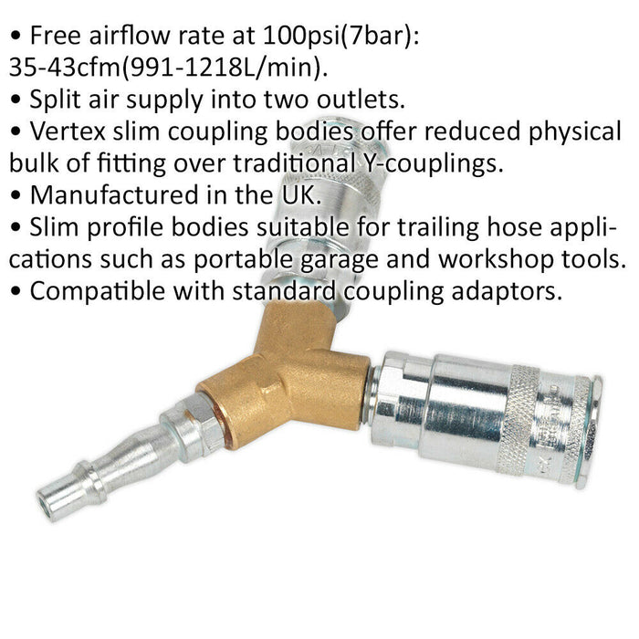 Twin Vertex Slim Coupling Bodies Y-Adaptor -  Split Air Supply - Air Tool Loops