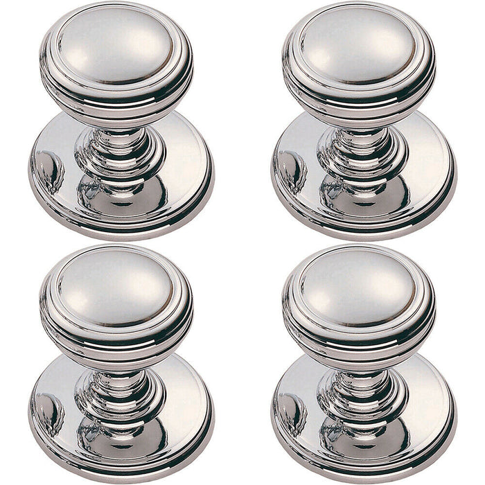 4x Ringed Tiered Cupboard Door Knob 25mm Diameter Polished Chrome Cabinet Handle Loops