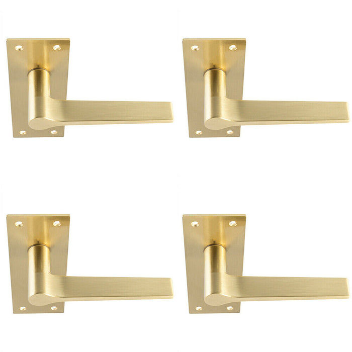 4x PAIR Flat Straight Handle on Slim Lock Backplate 150 x 50mm Antique Brass Loops