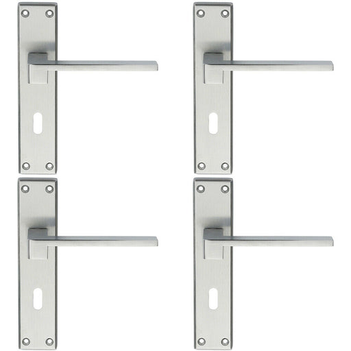 4x PAIR Flat Straight Lever on Lock Backplate Handle 180 x 40mm Satin Chrome Loops