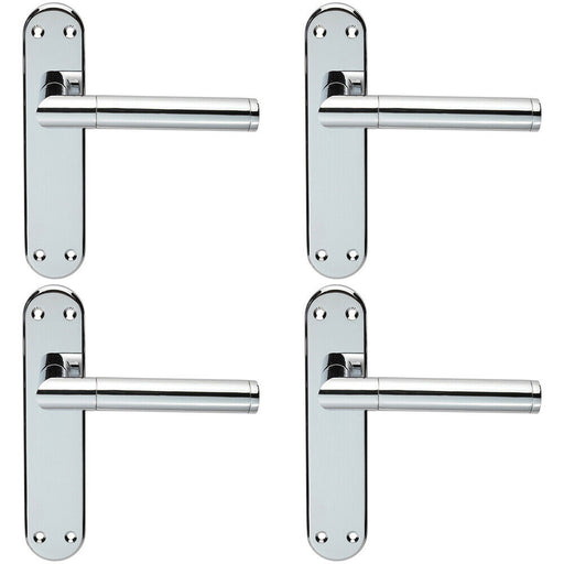 4x Round Bar Lever on Latch Backplate Door Handle 180 x 40mm Polished Chrome Loops