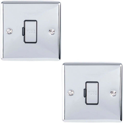 2 PACK 13A DP Unswitched Fuse Spur CHROME Black Mains Isolation Wall Plate Loops