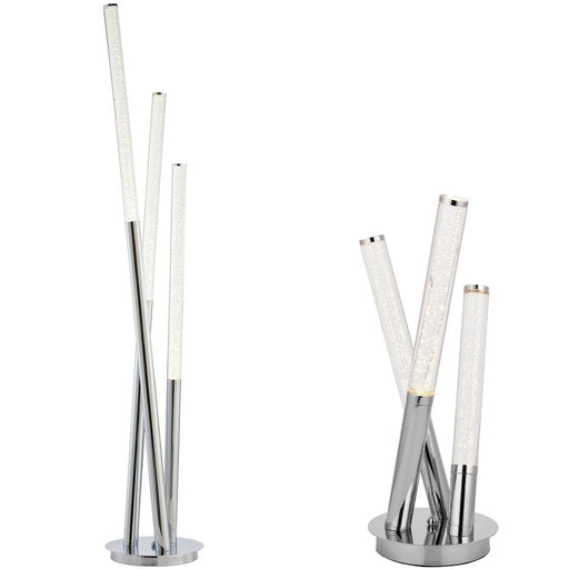 Standing Floor & Table Lamp Set Chrome & Acrylic Multi Arm Icicle Spike Light Loops