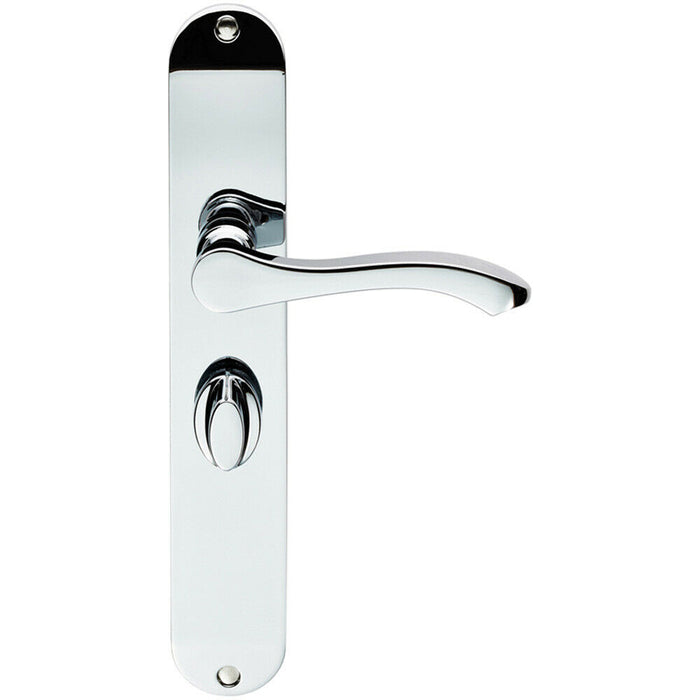 PAIR Scroll Lever Door Handle on Bathroom Backplate 242 x 40mm Polished Chrome Loops