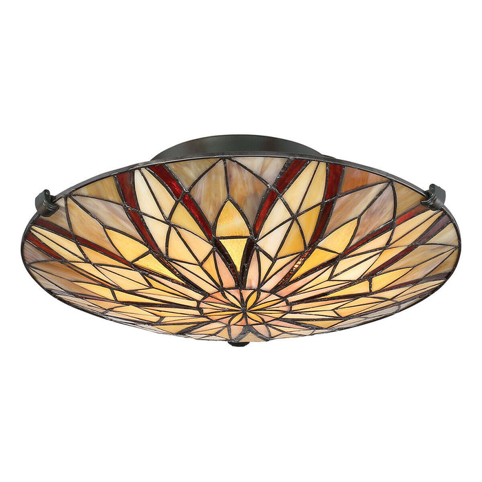 Semi Flush Light Tiffany Style Coloured Glass Uplight Valiant Bronze LED E27 60W Loops