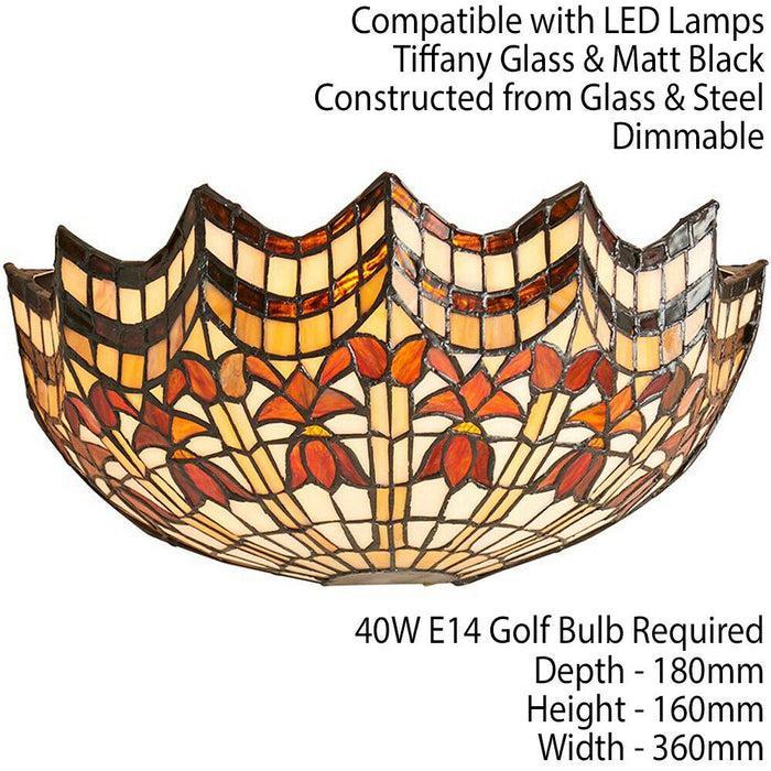 Tiffany Glass Wall Light Cream & Bold Red Scallop Shade Interior Sconce i00258 Loops