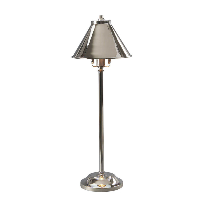 Table Lamp Tall Slim Stem Pyramid Shaped Shade Highly Polished Nickel LED 7W Loops