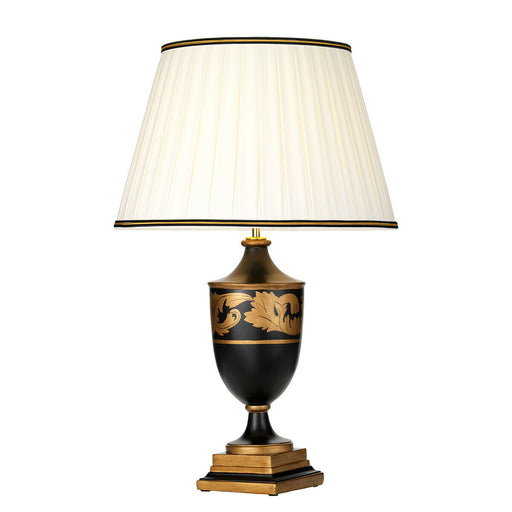 Single Table Lamp Ivory with Black & Gold Trim Shade LED E27 60w Bulb d00426 Loops