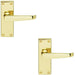 2x Straight Victorian Lever on Rectangular Latch Backplate Handle Polished Brass Loops