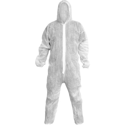 XL White Disposable Coverall - Elasticated Hood Cuffs & Ankles - Overalls Loops