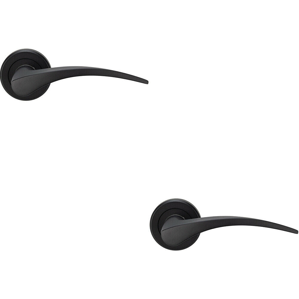 2x PAIR Arched Tapered Handle on Round Rose Concealed Fix Matt Black F ...