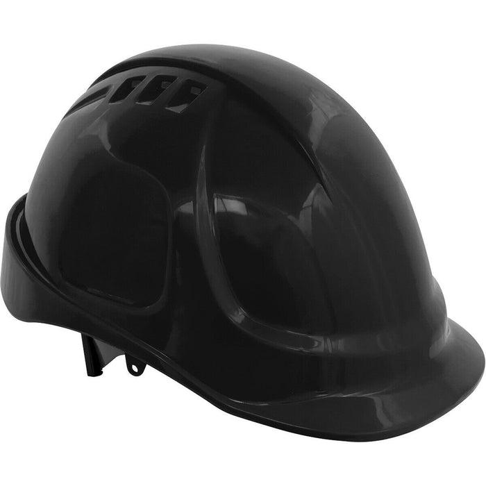 Vented Safety Helmet - Material Webbing Cradle - Accessories Available - Black Loops