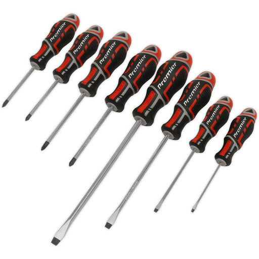 8 PACK Premium Soft Grip Screwdriver Set - Slotted & Phillips Various Sizes RED Loops