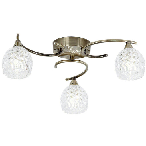 Semi Flush Ceiling Light Brass Textured Glass 3 Bulb Hanging Pendant Lamp Shade Loops