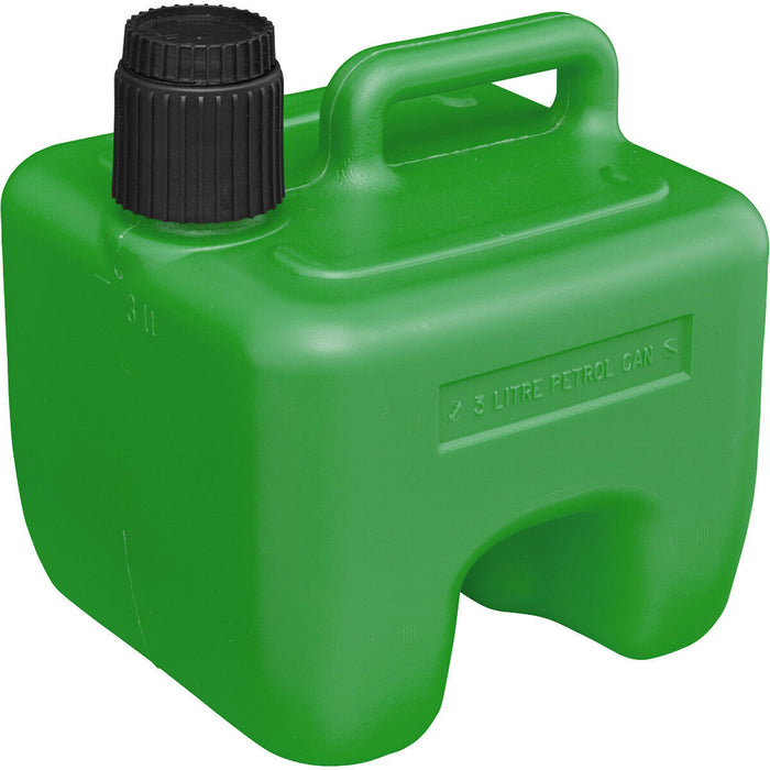 3L Stackable Plastic Fuel Can - Safety Screw Lock Cap - Flexible Spout - Green Loops