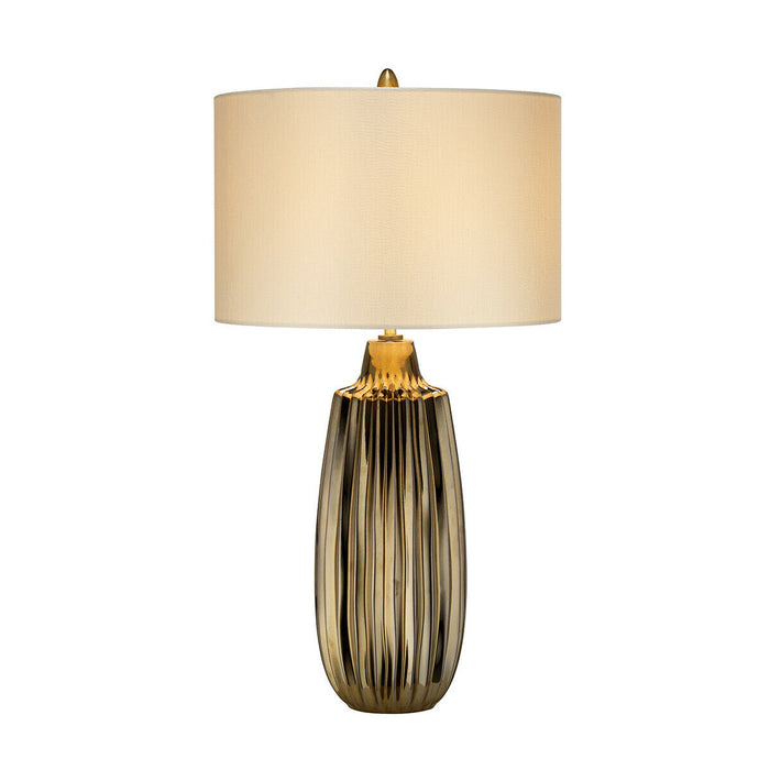 Table Lamp Pearl Textured Satin Shade & Bronze Ceramic LED E27 60W d01989 Loops
