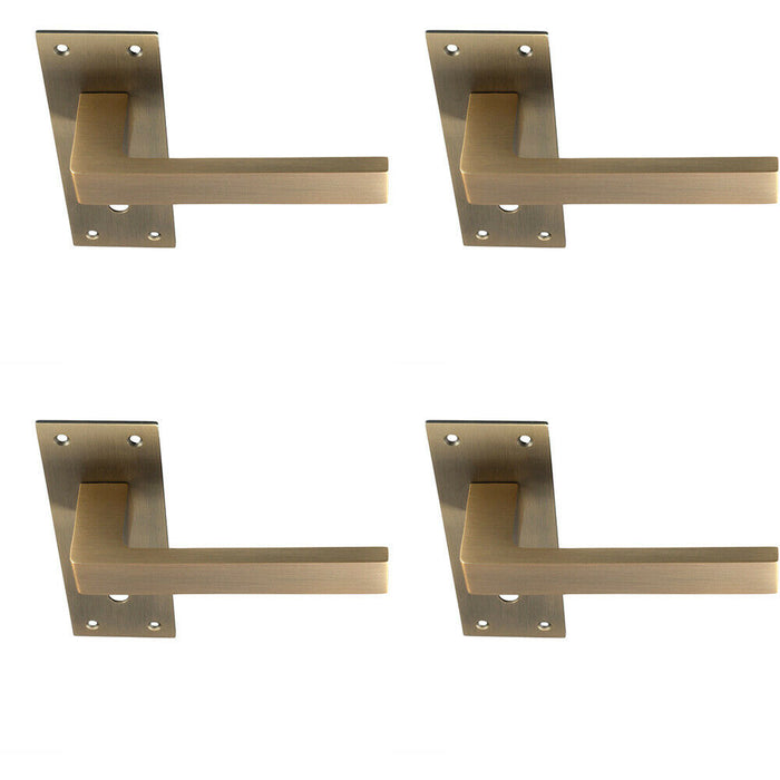 4x PAIR Straight Square Handle on Slim Lock Backplate 150 x 50mm Antique Brass Loops