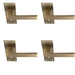 4x PAIR Straight Square Handle on Slim Lock Backplate 150 x 50mm Antique Brass Loops