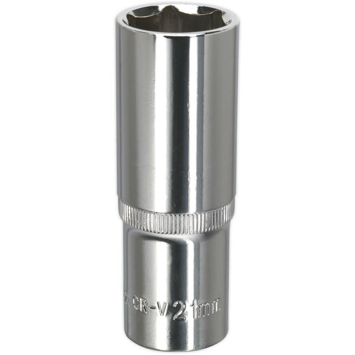 21mm Forged Steel DEEP Drive Socket - 1/2" Square Drive Polished Chrome Vanadium Loops