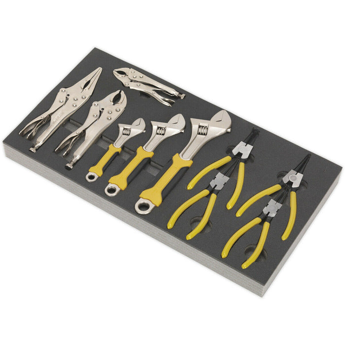 10 Piece Adjustable Wrench & Plier Set with Tool Tray - Tool Box Tray Tidy Chest Loops