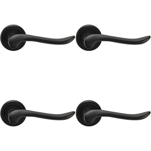 4x PAIR Scroll Shaped Lever Handle on Round Rose Concealed Fix Matt Black Loops