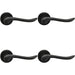 4x PAIR Scroll Shaped Lever Handle on Round Rose Concealed Fix Matt Black Loops