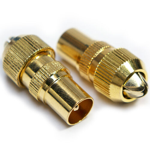 10x GOLD TV Aerial Male Connectors Coaxial Coax RF Cable Plug Freeview Grip End Loops