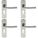 4x Curved Bar Lever Door Handle on Euro Lock Backplate 172 x 44mm Polished Steel Loops