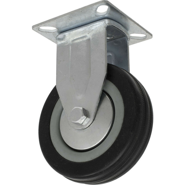 100mm Fixed Plate Castor Wheel - Durable Rubber with Steel Centre - 27mm Tread Loops