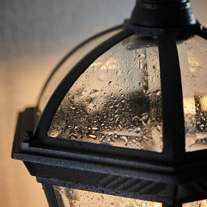 IP44 Outdoor Wall Lamp Matt Black & Glass Traditional Lantern Uplight Porch Path Loops