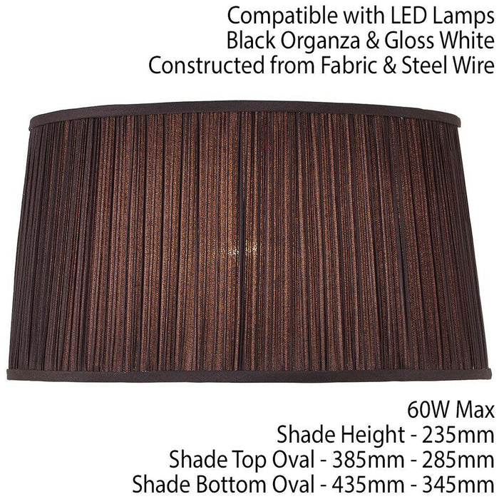 17" Luxury Oval Straight Sided Lamp Shade Black Pleated Organza Modern Elegant Loops