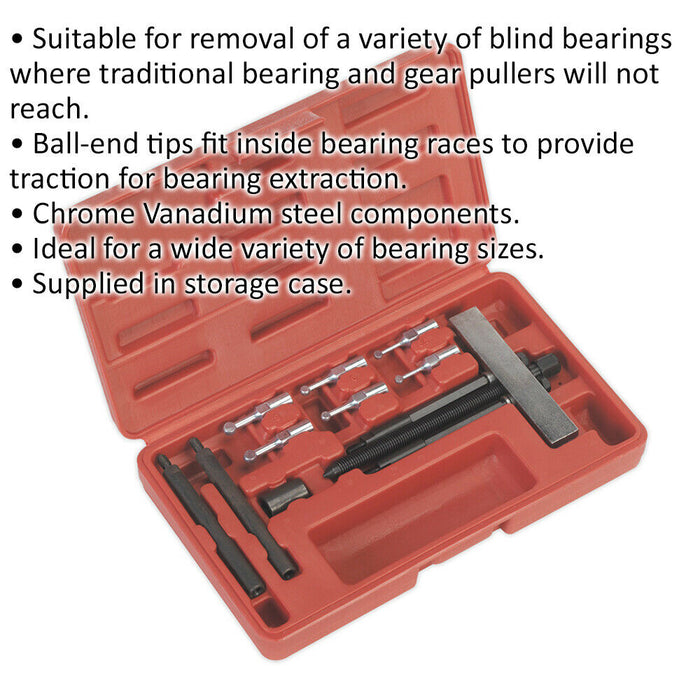 10 Piece Blind Bearing Removal Tool Kit - Ball-End Tips - Steel Components Loops