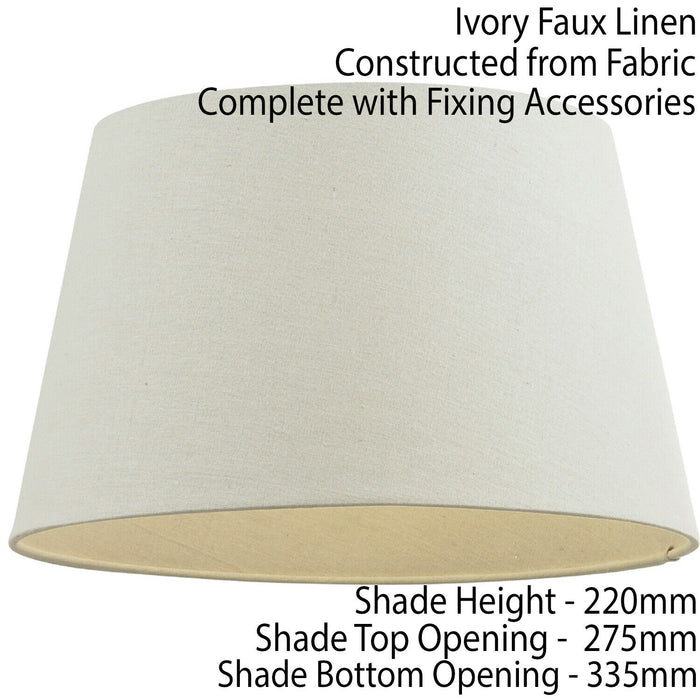 14" Inch Round Tapered Drum Lamp Shade Ivory Linen Fabric Cover Simple Elegant Loops