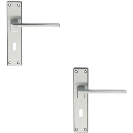 2x PAIR Flat Straight Lever on Lock Backplate Handle 180 x 40mm Satin Chrome Loops