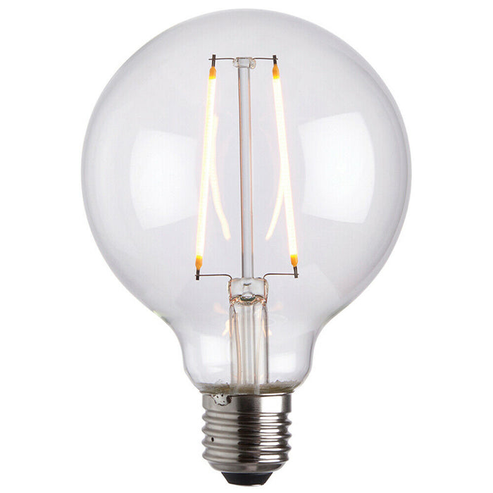 95mm GLOBE LED Filament Light Bulb CLEAR GLASS E27 Screw 2W Warm White Lamp Loops
