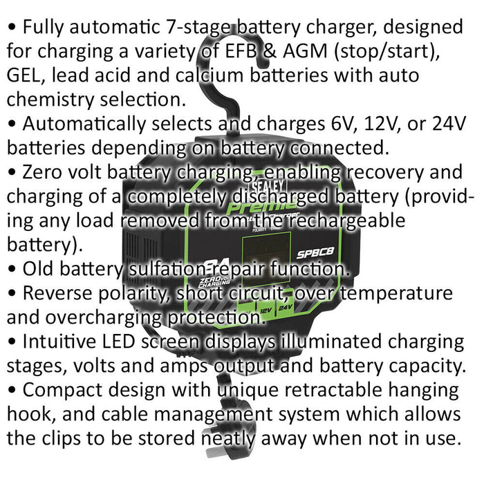 8A Automatic Battery Charger & Maintainer - 7 Stage Charger - 230V Supply Loops