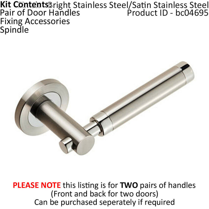 2x PAIR Sectional Round Bar Lever Concealed Fix Round Rose Polished Satin Steel Loops