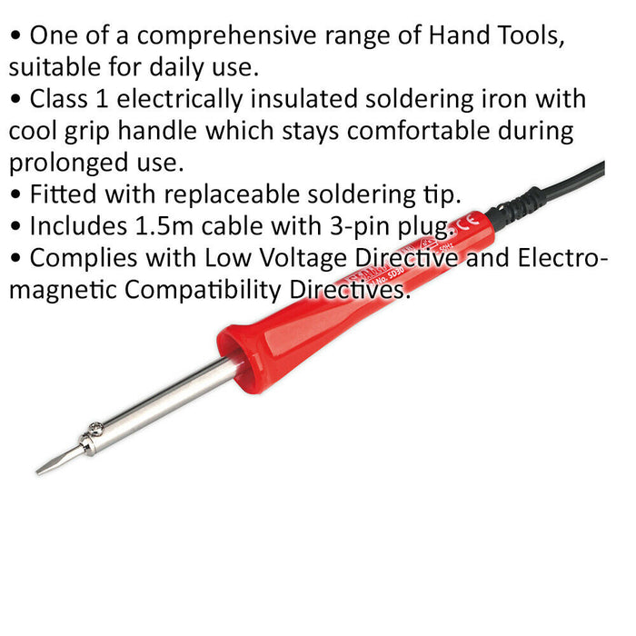 30W / 230V Electric Soldering Iron - Insulated Cool Grip For Prolonged Use Loops